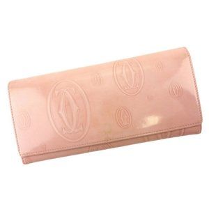 AUTH Cartier Purse Happy Birthday pink enamel leather